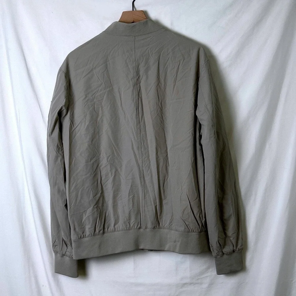 Zara Mens Bomber Jacket Taupe Gray Size L Lightweight Utility Minimalist